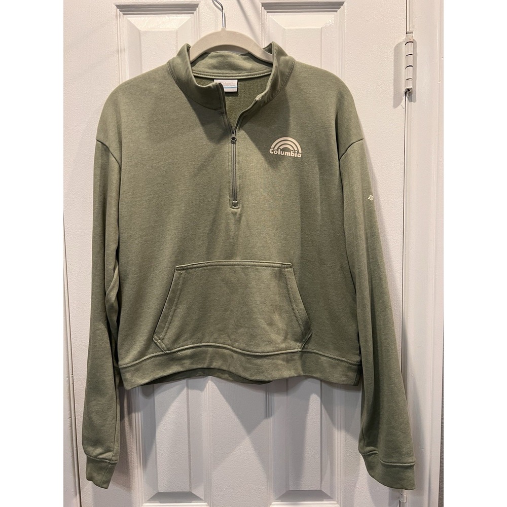 Columbia Trek Green Rainbow Logo Half Zip Pullover Crop Sweatshirt Womens L